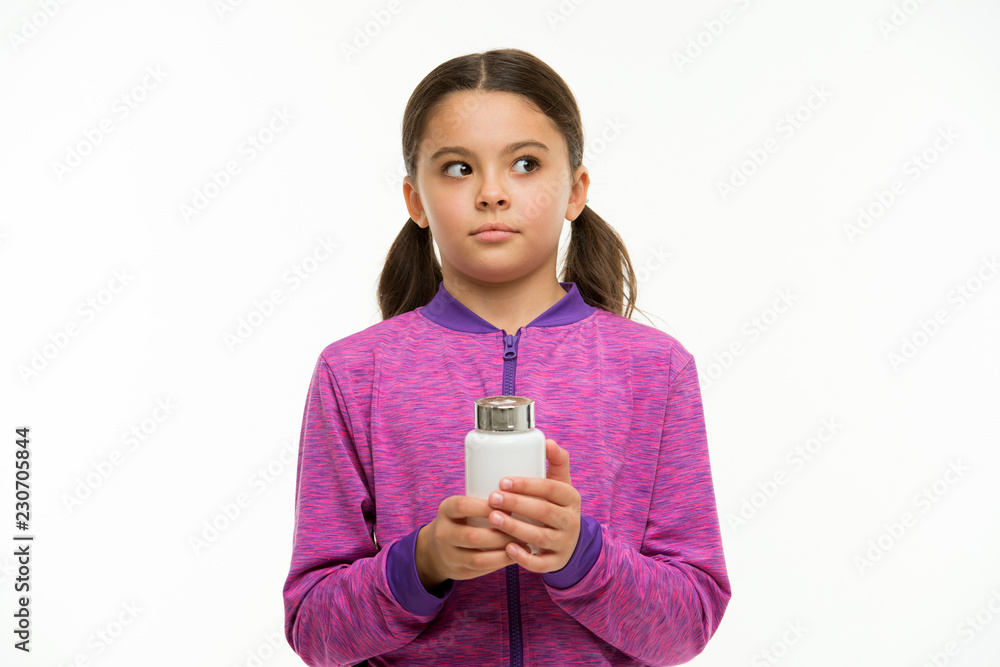Take vitamin supplements. Nutritious diet help body be healthy. Girl long hair wary hold plastic bottle isolated white. Vitamin concept. Need vitamin supplements. Not sure how take vitamins properly Take vitamin supplements. Nutritious diet help body be healthy. Girl long hair wary hold plastic bottle isolated white. Vitamin concept. Need vitamin supplements. Not sure how take vitamins properly