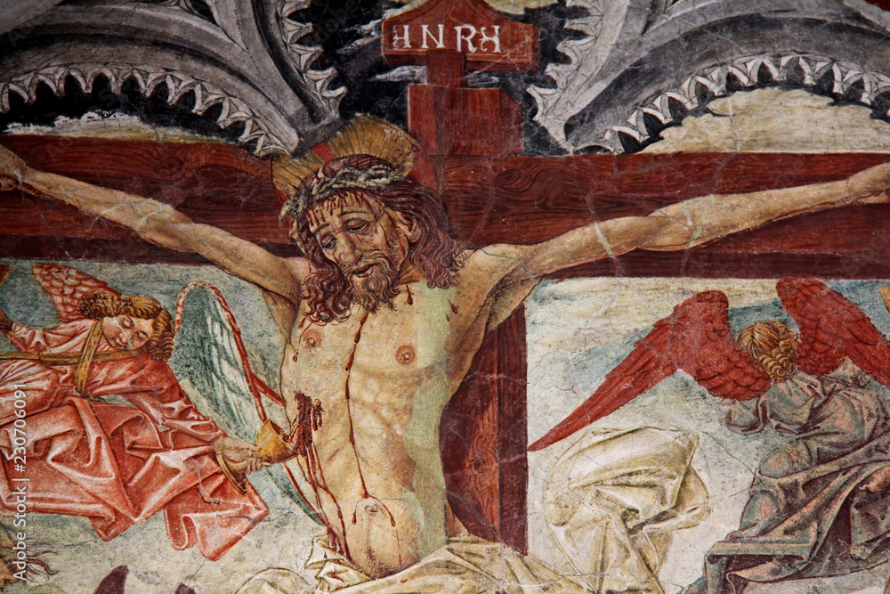 Cristo crocifisso; affresco nel chiostro della chiesa dei Domenicani a Bolzano