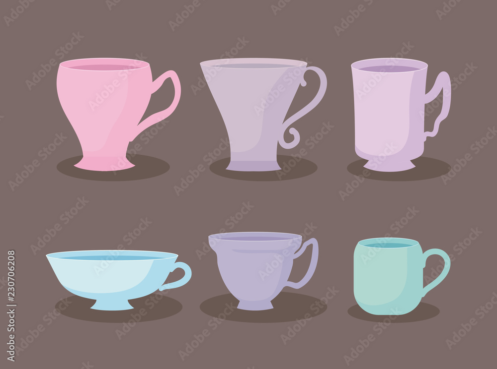 kitchen teacups pastel set icons kitchen teacups pastel set icons