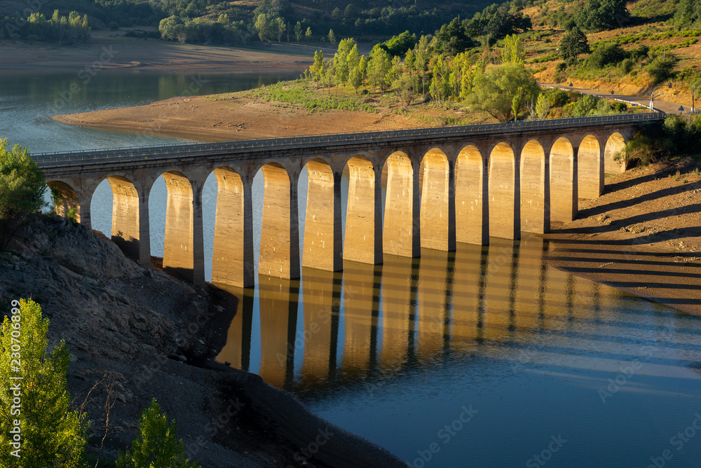 Bridge over Requejada reservoir, mountains of Palencia, Spain