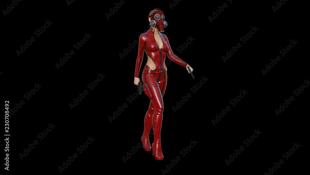 fashion girl in a gas mask walking, transparent background fashion girl in a gas mask walking, transparent background