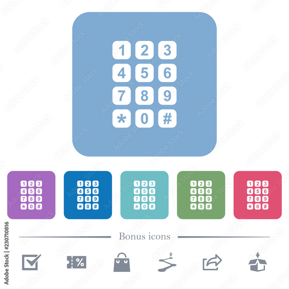 Numeric keypad flat icons on color rounded square backgrounds Numeric keypad flat icons on color rounded square backgrounds