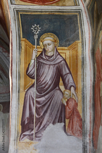 San Leonardo, abate; affresco della chiesa romanica di San Martino in Campiglio presso Bolzano