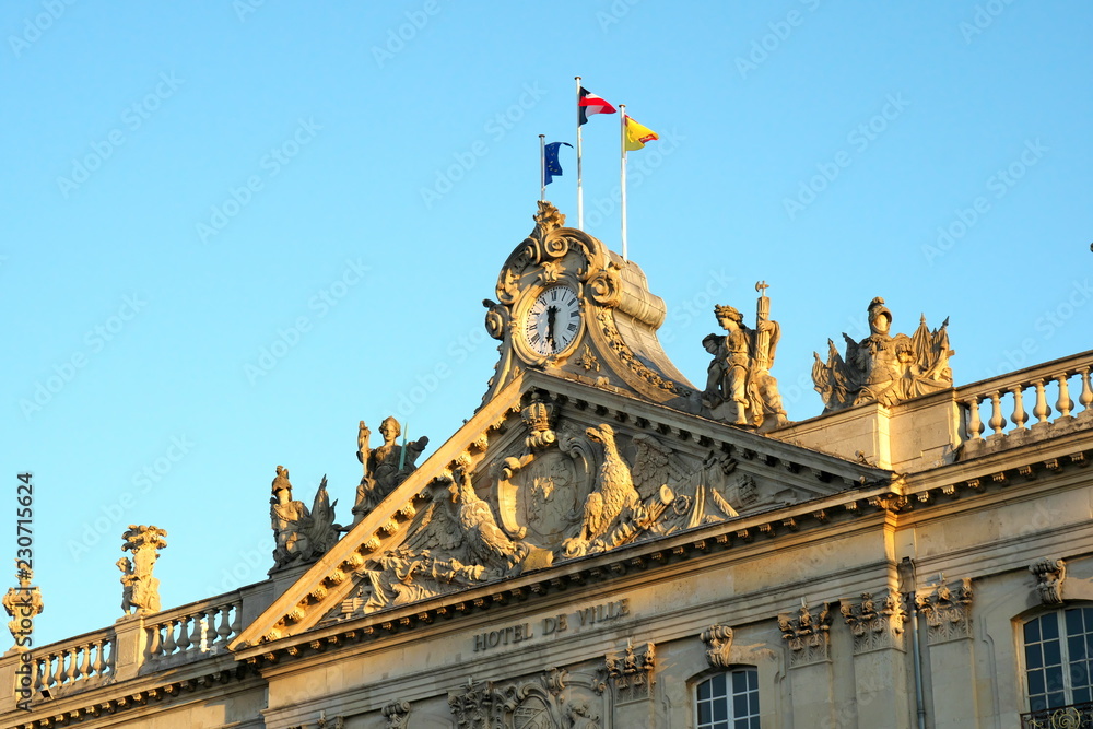 Obraz premium Nancy,France-October 10, 2018: The Nancy City Hall or Hotel de ville on the Stanislas square in Nancy, France