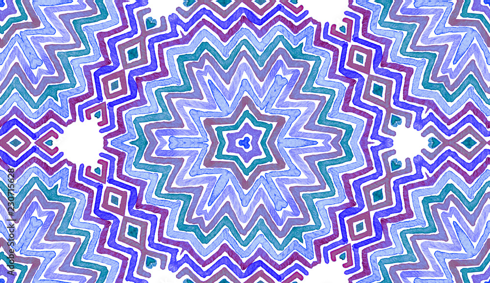 Blue Geometric Watercolor. Cute Seamless Pattern. 