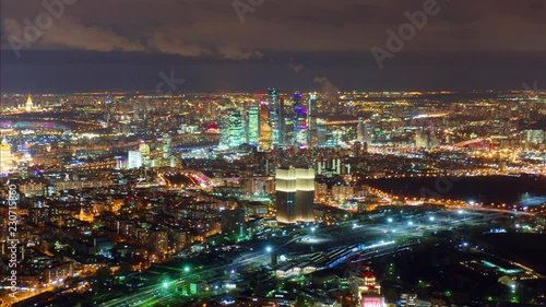 Wallpaper Mural Amazingly beautiful hyperlapse of Moscow city on the night, view from above. Picturesque aerial panorama of Moscow center with bright glittering lights from buildings, streets and traffic. Torontodigital.ca