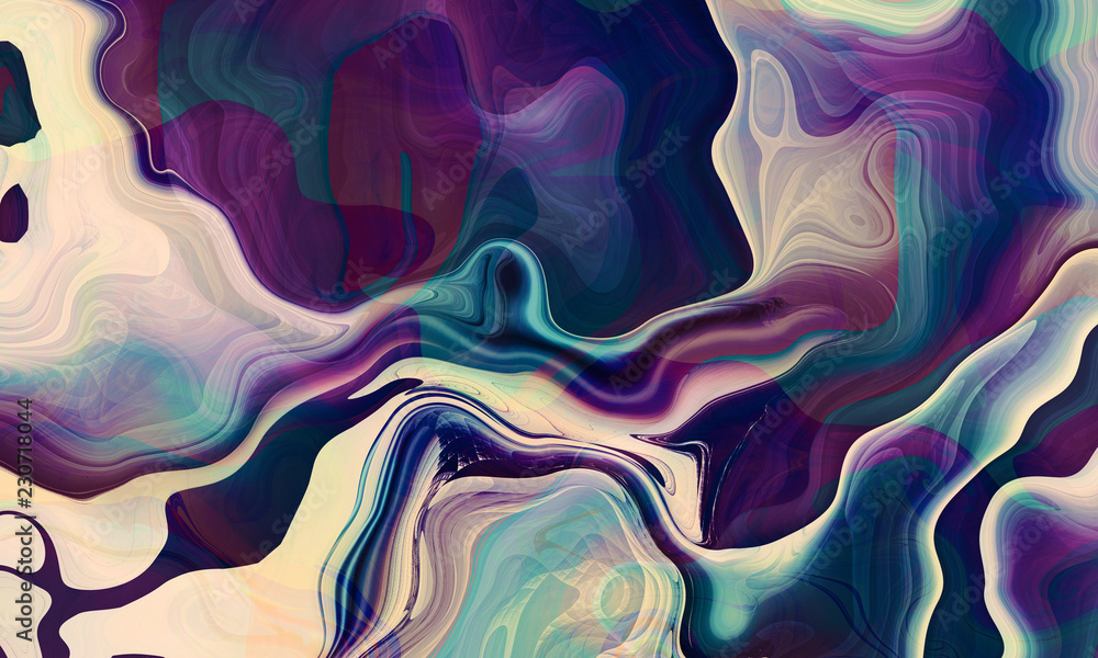 Fototapeta premium Farby w płynie Ebru Wave Art Style - Marbled Suminagashi Pattern - Ink Flow i Turbulence