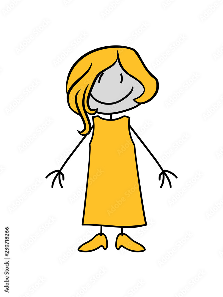 mädchen weiblich frau hübsch kleid schön klein süß niedlich gemalt comic  cartoon clipart design ilustración de Stock | Adobe Stock