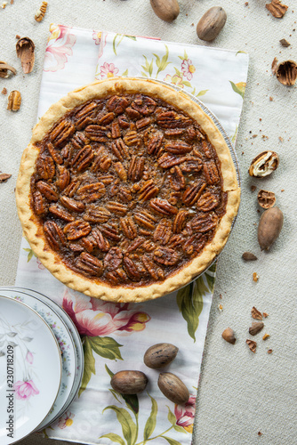 Pecan Pie with floral napkin
