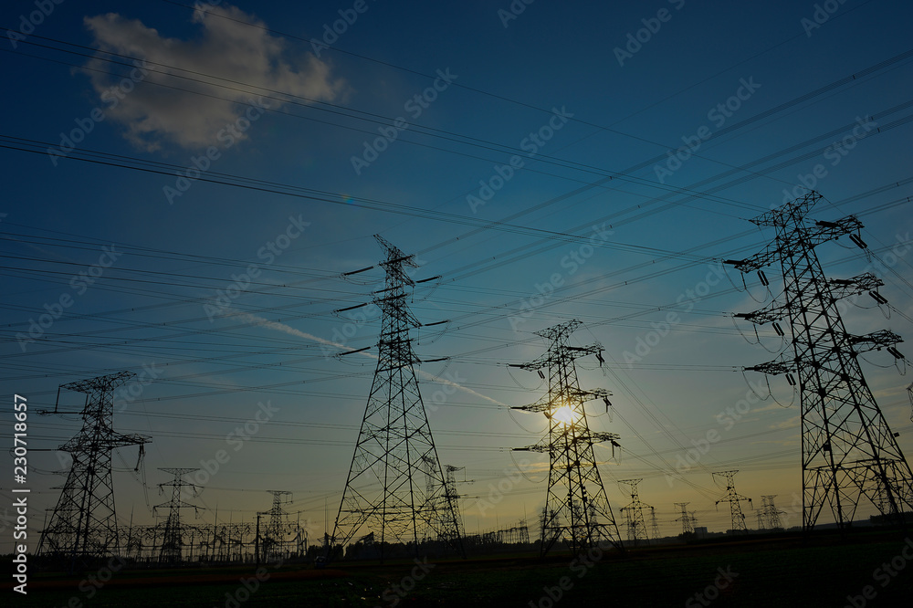 The power supply facilities of contour in the evening The power supply facilities of contour in the evening