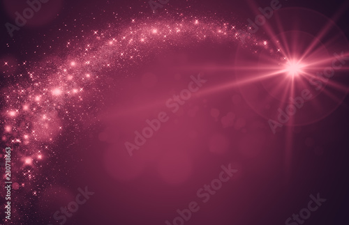 Abstract Bright white Star with red background. Shooting star. Meteoroid. asteroid, comet
