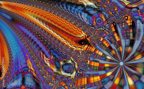 Pinnate Psychedelic Space - Parallel World, Visionary Plumage - Abstract Fractal Dreamy Background 
 photo
