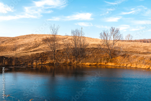 Blue lake in autumn