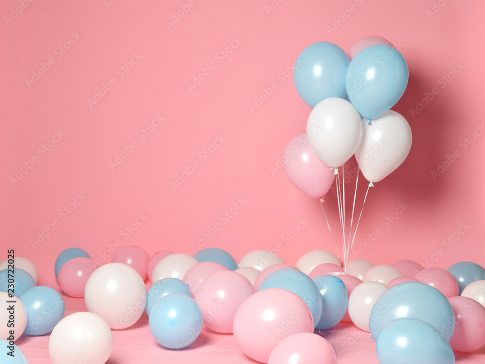 blue pink white balloons background for decorations on birthday wedding corporative party 