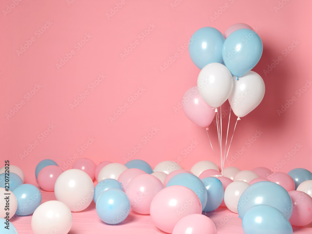 blue pink white balloons background for decorations on birthday wedding corporative party blue pink white balloons background for decorations on birthday wedding corporative party
