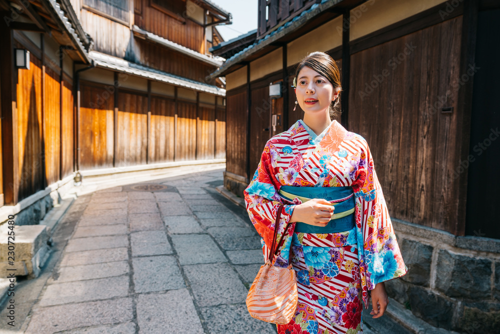 Japanese girl walking in the old street
