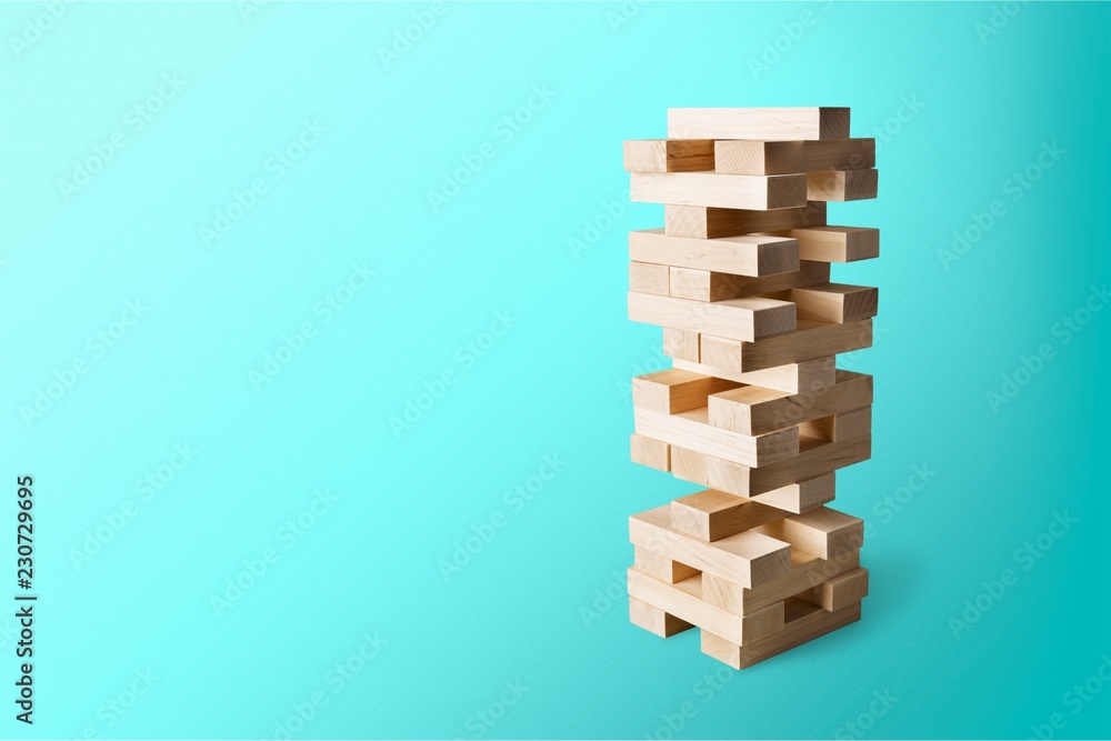 Tower build of wooden blocks, game of physical skill