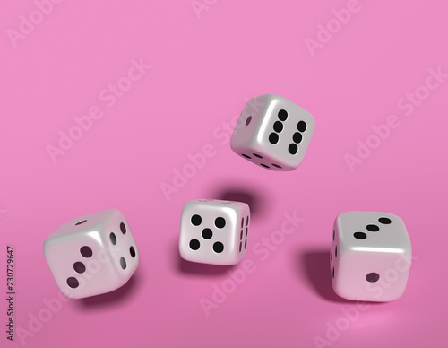 cubes dices 3D Rendering on pink background.