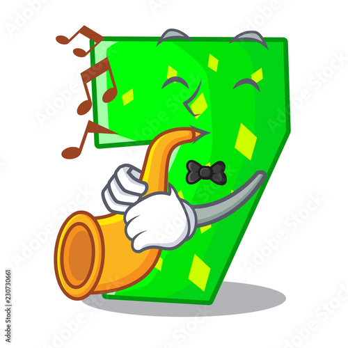 With trumpet cartoon number seven on stone wall