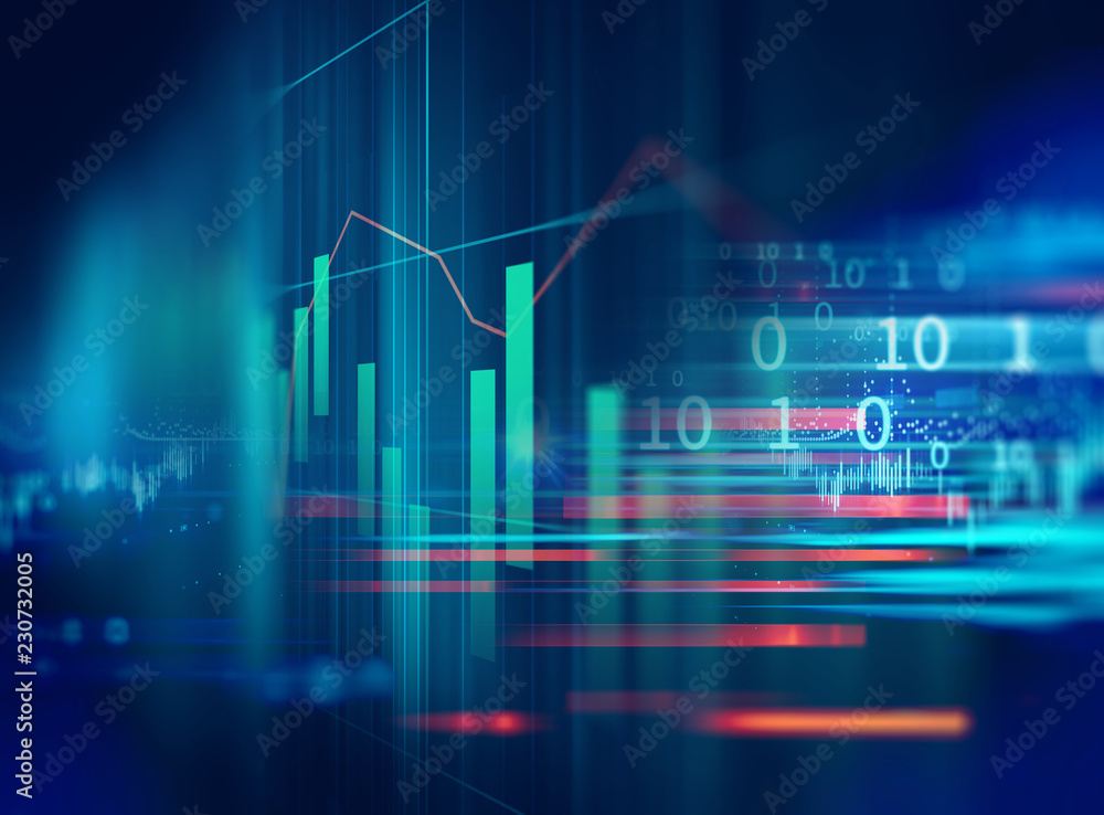 stock market investment graph with indicator and volume data. Stock ...