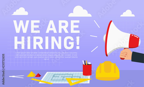We are hiring architecture civil engineer. Recruitment poster ads illustration for architect civil engineer