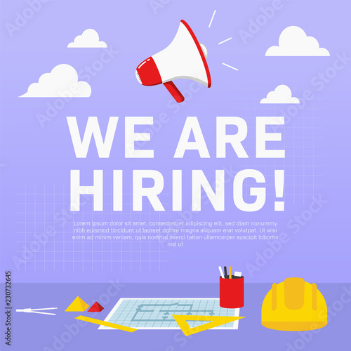 We are hiring architecture civil engineer. Recruitment poster ads illustration for architect civil engineer in square format for social media promotion