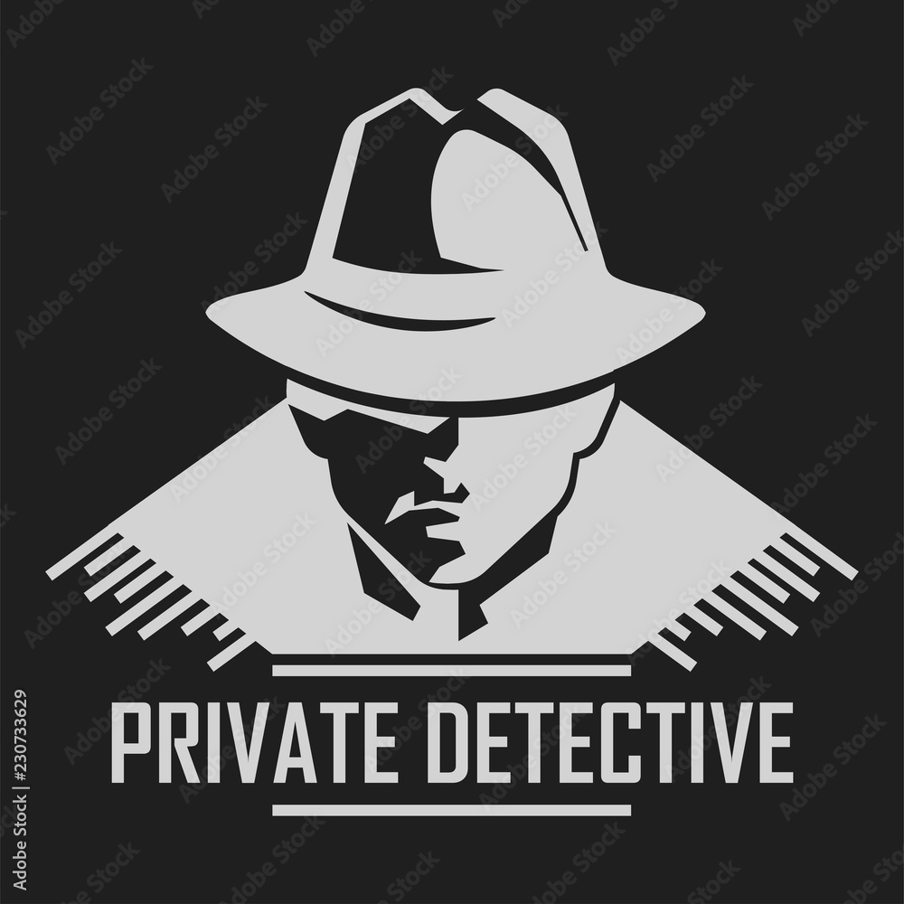 Private detective logo of vector man in hat for investigation service agency Private detective logo of vector man in hat for investigation service agency