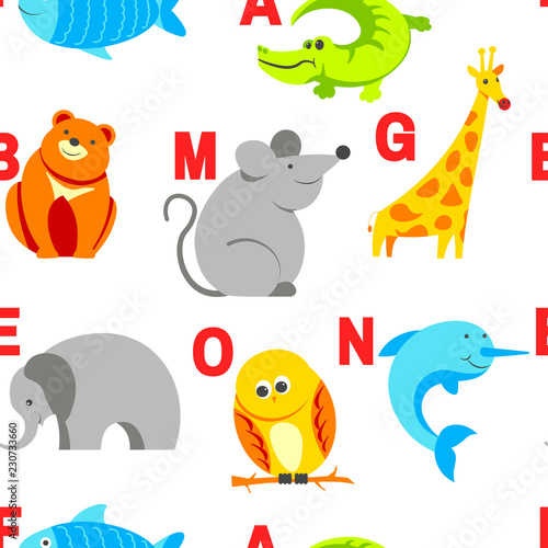 Alphabet animals and letters study material for children vector.