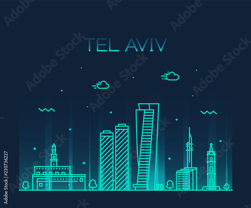 Tel Aviv skyline Israel vector linear style