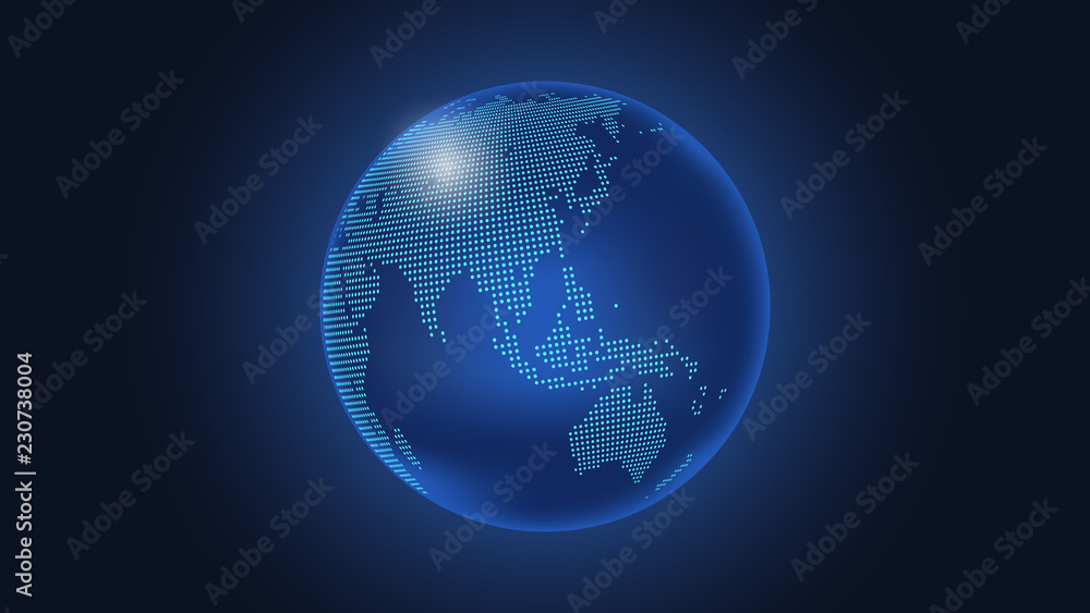 Naklejka premium Dark Blue Vector background. Digital Dotted globe