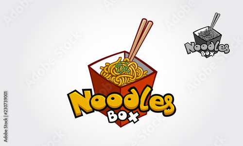 Noodles Box Vector Logo Cartoon. Amazing Noodles logo template. A vector illustration for noodle restaurant. 