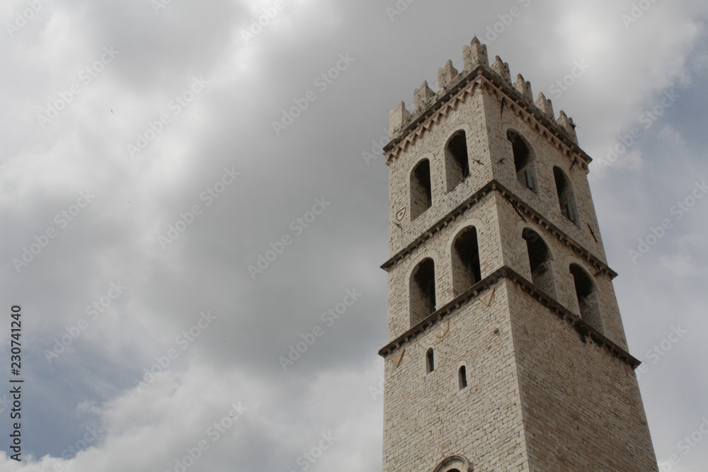 Assisi, Italy Campanille Close up with Clouds