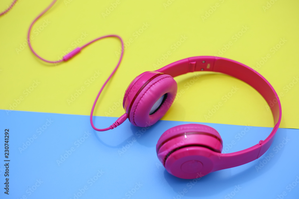 headphones on colorful background. headphones on colorful background.