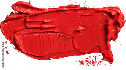 Textured red oil paint brush stroke,convex with shadows, eps 10 vector illustration isolated on transparent background