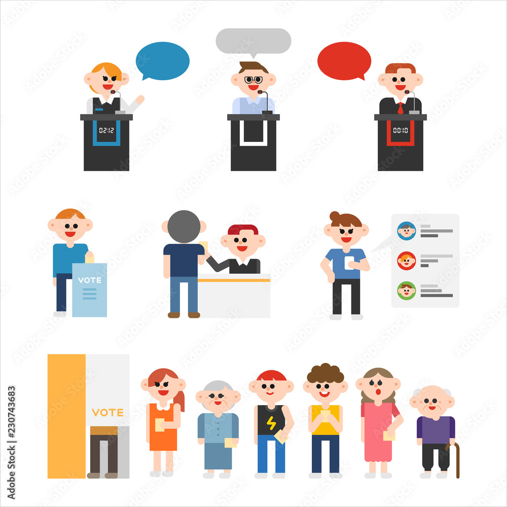 Politicians and citizens voting during the election season. flat design style vector graphic illustration Politicians and citizens voting during the election season. flat design style vector graphic illustration