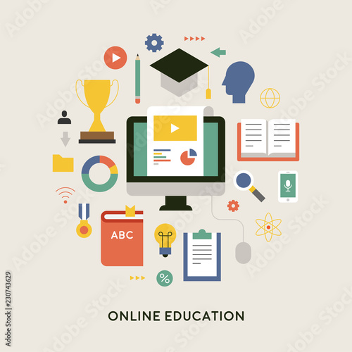online education icons set. flat design style vector graphic illustration