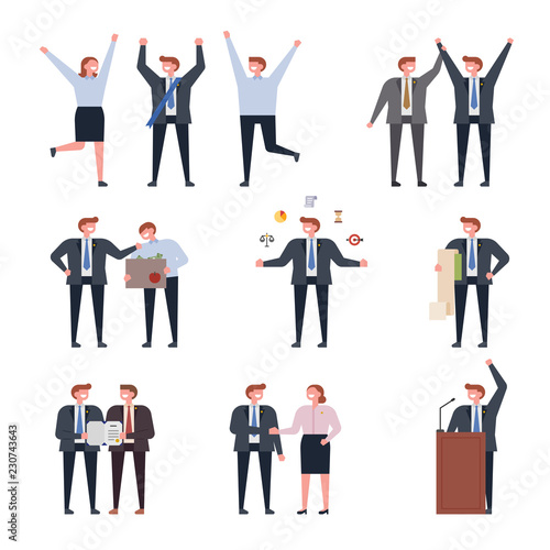 Political character set won by election. flat design style vector graphic illustration