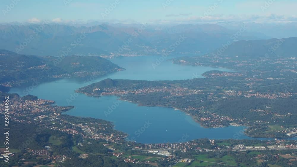 Aerial landscape of Lake Maggiore in Italy from the airplane window Aerial landscape of Lake Maggiore in Italy from the airplane window