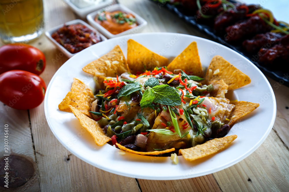 Pork with chips and tomato 