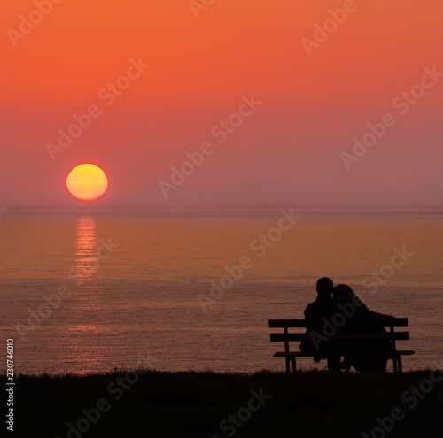 Silhouette of man and woman, Couples hugging, Sunset in autumn