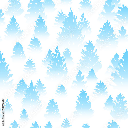 Seamless pattern with winter coniferous forest