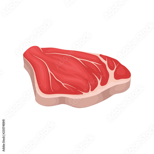 Raw beef tenderloin. Organic meat product. Food theme. Flat vector element for menu or poster of butcher shop
