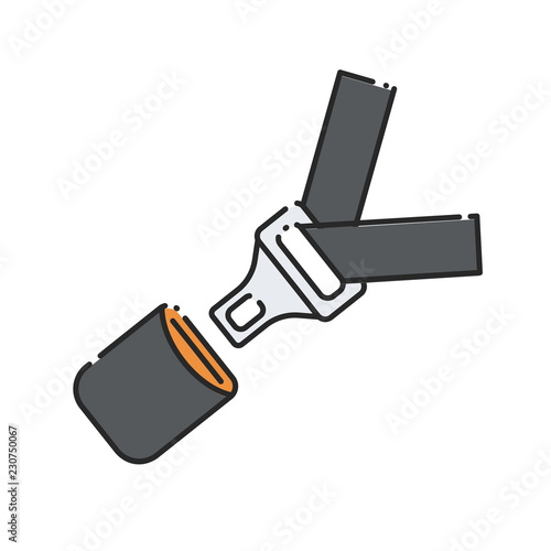Car seat belt and lock. Flat abstract icon. Vector illustration. Vehicle safety device.