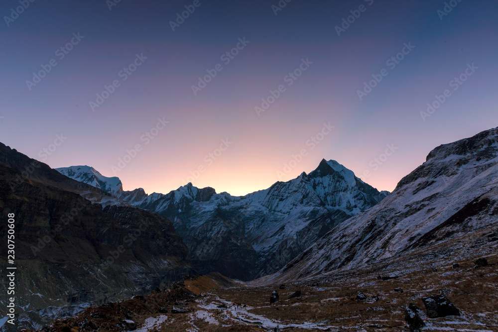 Obraz premium View of Annapurna base camp (ABC.) in Nepal ,Himalaya. 