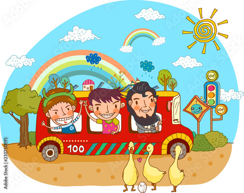 People looking at ducks while sitting in bus