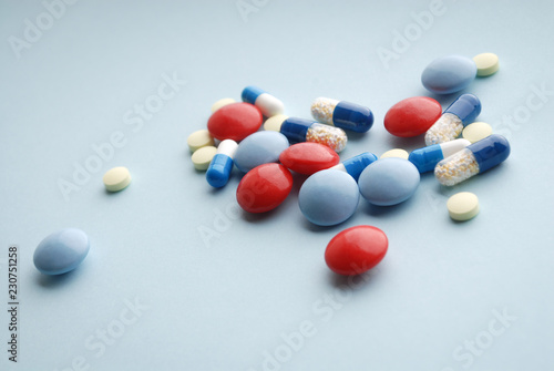 Drugs / medicine on blue
