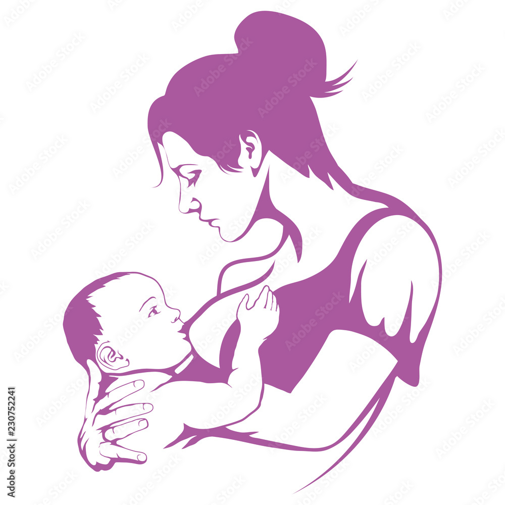 breastfeeding mother, baby feeding breast milk, breastfeeding logo