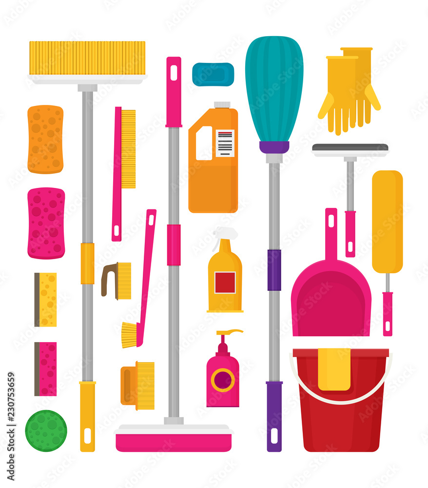 Cleaning set, isolate, flat design Cleaning set, isolate, flat design