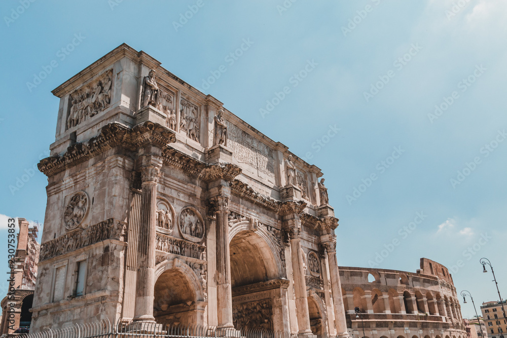 Arch of Constantine or Arco di Costantino, a triumphal arch in Rome. It was erected by the Roman Senate to commemorate Constantine I's victory over Maxentius at the Battle of Milvian Bridge on 312.