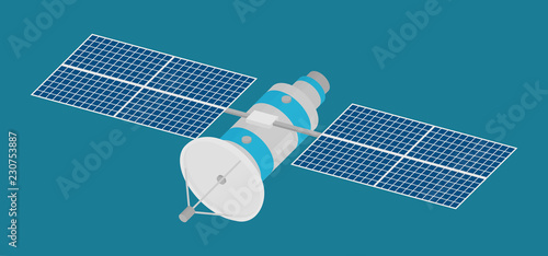 GPS satellite. Flat vector isometric illustration.